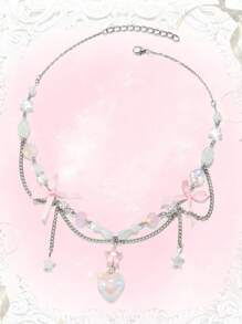 ROMWE Kawaii 1pc Cute Heart & Five-Pointed Star & Bowknot Pendant Necklace Valentines,Mom,Mother,Mother's Day,Gift