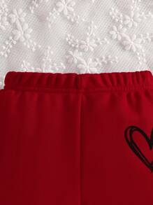 Baby Girls' Long Sleeve Heart Printed Hoodie Set For Spring And Autumn - Red - View 5