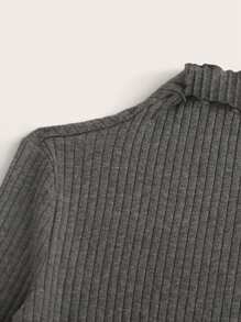 SHEIN EZwear Kích thước lớn Của phụ nữ Dệt kim gân sọc Textured Áo thun Với Rau diếp Hem - Màu xám đen - Xem 3