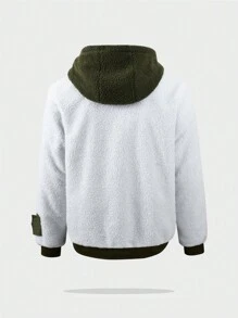 In My Nature Men's Contrast Color Hooded Outdoor Fleece Jacket - White - View 2