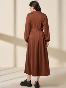 Seusyu 女士純色下肩腰帶連衣裙