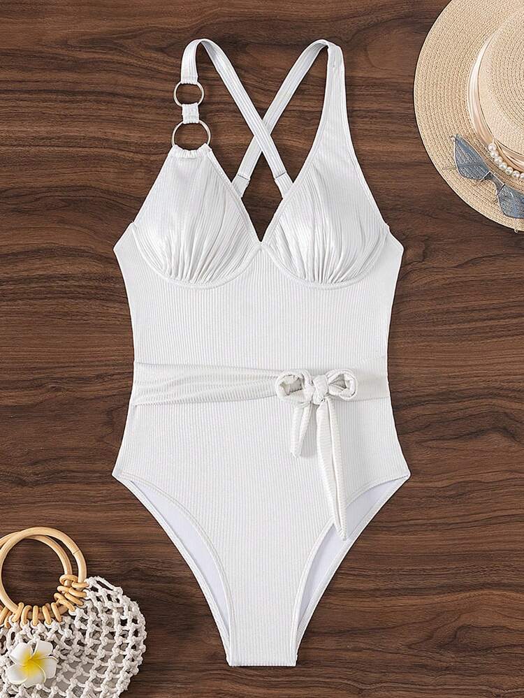 Women's Back Cross One-Piece Swimsuit Wedding Summer