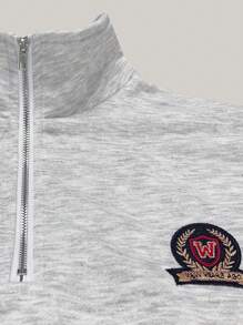 Manfinity 男士寬鬆的半拉鍊立領掉肩運動衫,帶有字母刺繡 - 灰色 - 查看 4