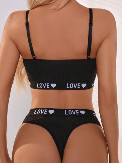 EasyFave Yoga Letter Heart Print BH Underwear Set Weave ing Lingerie Sports view 2