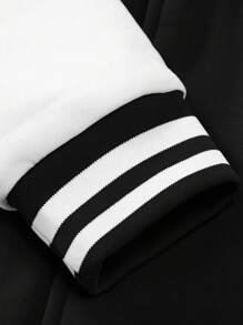 Manfinity Campus Court 男士长袖字母印花纽扣棒球夹克，秋季款 - 黑色 - 查看 4