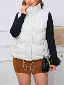 SHEIN Privé Plus Size Women Textured Zipper Front Casual Vest Jacket, Winter