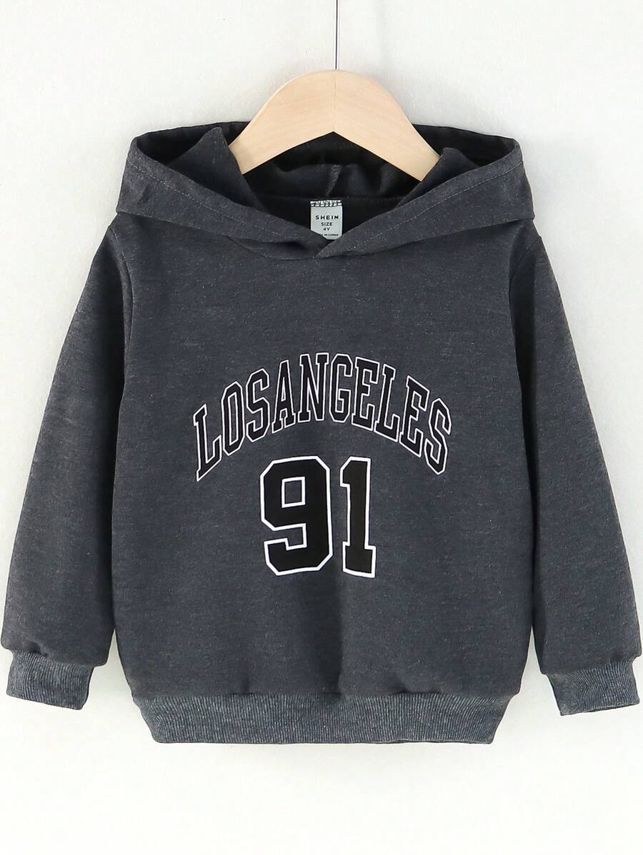 SHEIN 男童字母印花长袖卫衣 - 灰色 - 查看 1
