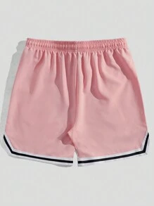 ROMWE MEN Rick and Morty | ROMWE 男式卡通印花条纹装饰篮球短裤，学校 - 粉色 - 查看 2