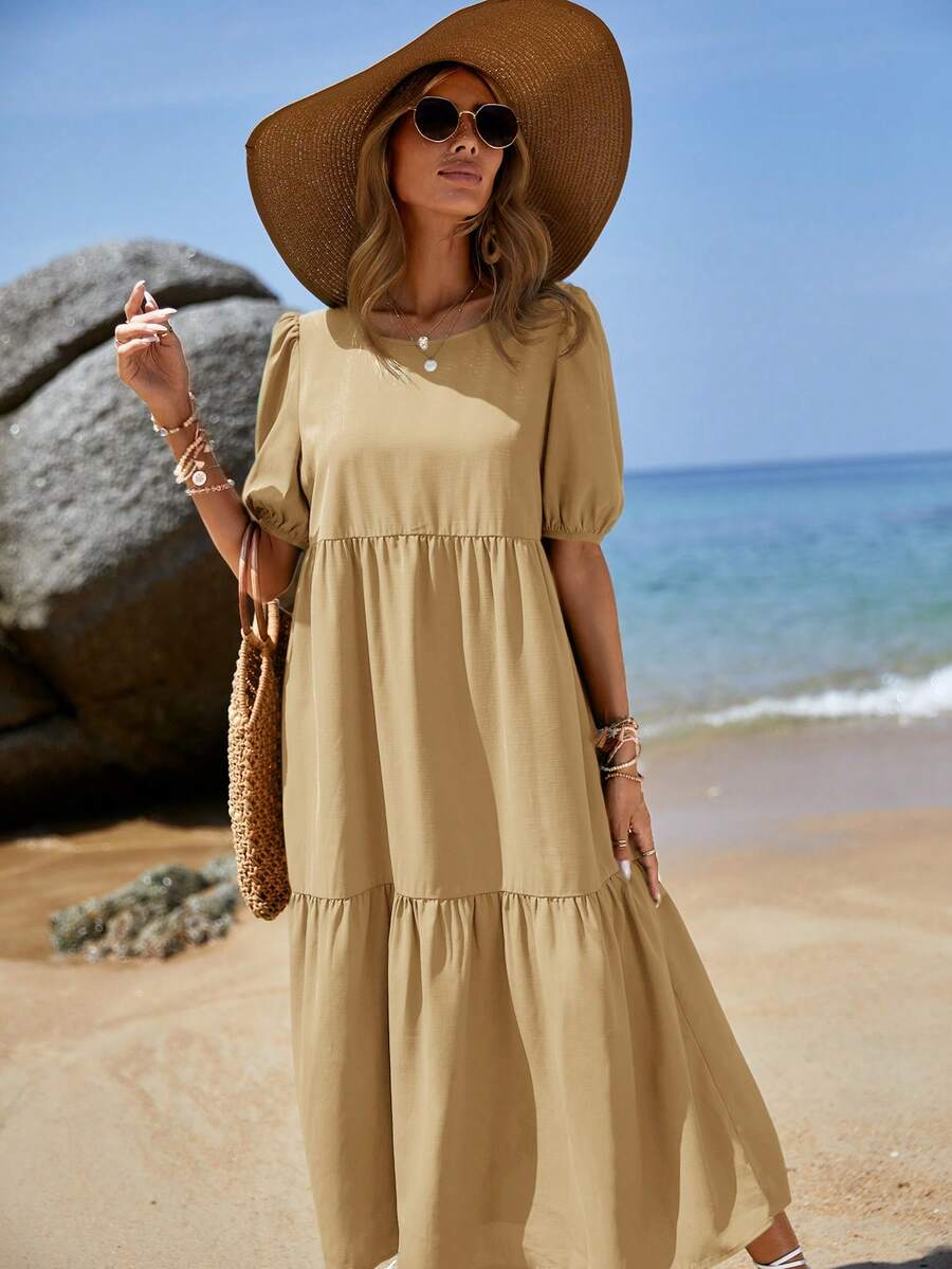 EMERY ROSE Women'S Puff Sleeve Dress With Ruffled Hemline for Sale