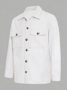 RueChic Men's Pea Coat With Flip Collar, Button Closure And Upward Pockets - Beige - View 5