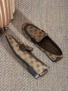 秋冬女士平底圆头刺绣时尚扣环乐福鞋 - 黑色 - 查看 6