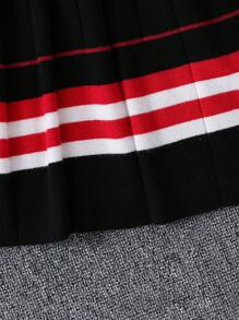 SHEIN Tween Girls' Striped Sweater And Sweater Skirt Set - Black - View 6