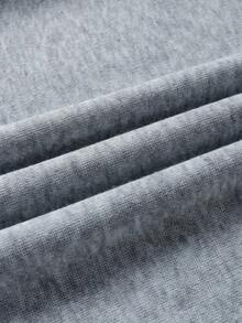 SHEIN LUNE Text Print Drawstring Hoodie - Grey - View 7