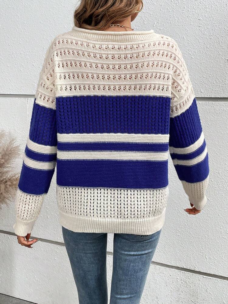 Color Block Casual Knit Pullover Fall Winter Sweater