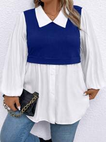 SHEIN CURVE+ Kích thước lớn Nối Tay áo lồng đèn Áo - Nhiều màu - Xem 6