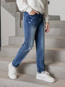 Tween Boy Ripped Washed Jeans - Light Wash - View 5