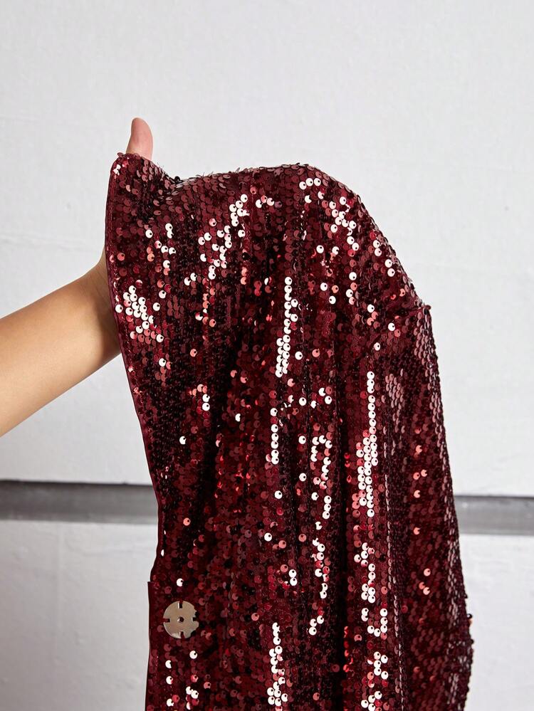 Plus Size Sequined False Pocket Blazer