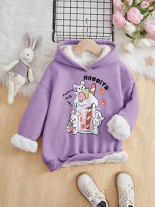 SHEIN 初中女生針織連帽毛絨衫,帶字母和兔子印花,休閒又甜美 - 淡紫色 - 查看 1