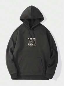 Minimalist Men Letter Print Dropped Shoulder Long Sleeve Casual Hoodie | Perfect Pairing For Fresh And Simple Look - Dark Grey - View 6
