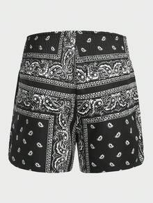 GENTILAND 男款夏威夷印花短褲,帶有利圖案 - 黑色 - 查看 2