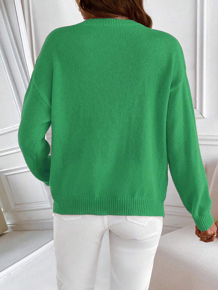 Women's Drop Shoulder Sweater With Slogan Detail Knit Pullover Fall Winter Sweater