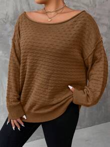 Mulvari Plus Size Women's Drop Shoulder Textured Sweater