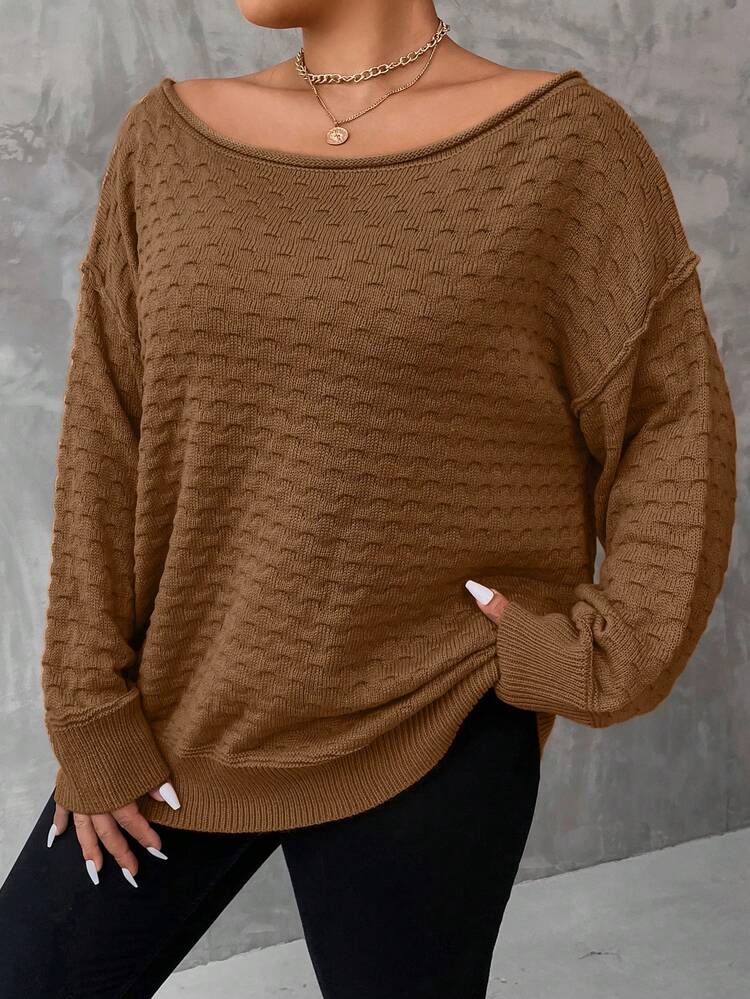 Plus Size Women's Drop Shoulder Textured Sweater Knit Pullover Fall Winter