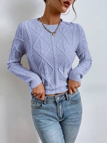 SHEIN Essnce Women's Round Neck Long Sleeve Sweater Pullover - Baby Blue - View 3