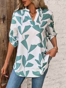 SHEIN LUNE Của phụ nữ In thực vật Áo sơ mi Với Xếp nếp Đường viền cổ có rãnh Và - Nhiều màu - Xem 7