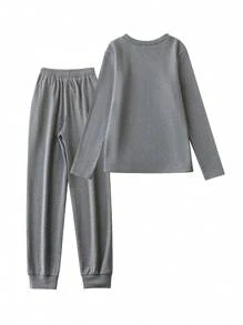 SHEIN LUNE Conjunto De Sudadera Con Capucha De Forro Polar Y Pantalones Impresos Con Lema Para Mujer