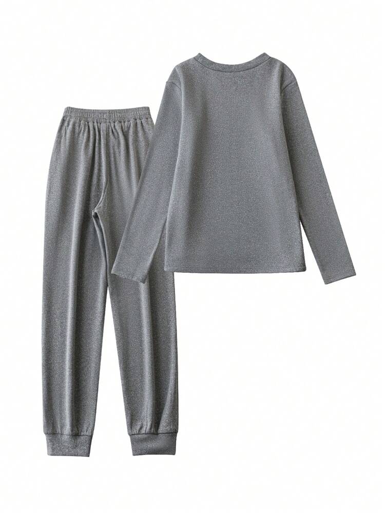 Women'S Slogan Printed Fleece Sweatshirt And Pants Set