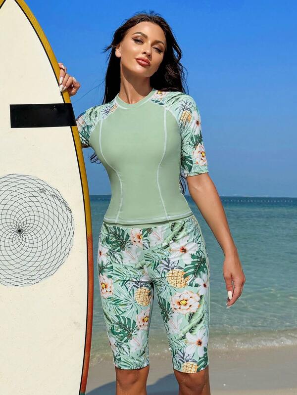 Swim SPRTY Summer Beach Women's Conservative Short Sleeve T-Shirt And Bikini Bottom Set