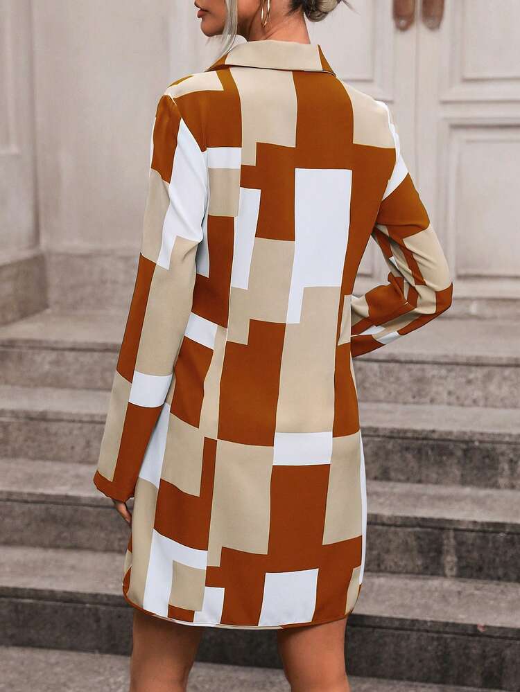 Women's Geometric Printed Waist Knotted Dress