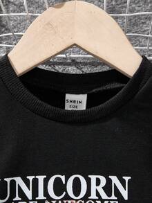 SHEIN 年轻女孩卡通印花休闲两件套 - 黑色 - 查看 5