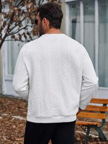 SHEIN Manfinity Homme 男士加大尺碼長袖休閒運動衫,帶修補文字 - 白色 - 查看 2