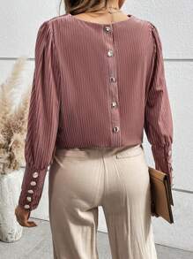 Chiquease Camisa De Cuello Redondo Con Botones Traseros Para Mujer - Rosa - Ver 1