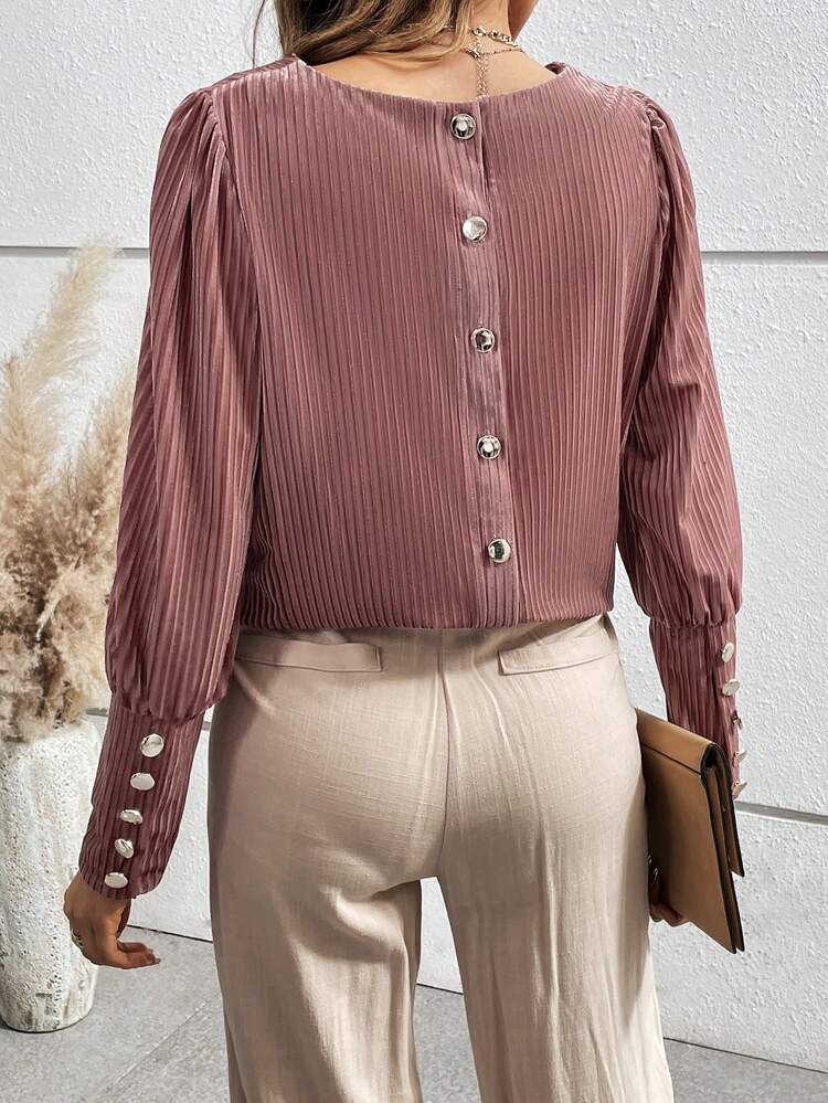 Women's Back Button Round Neck Shirt Fall Cloth For Women