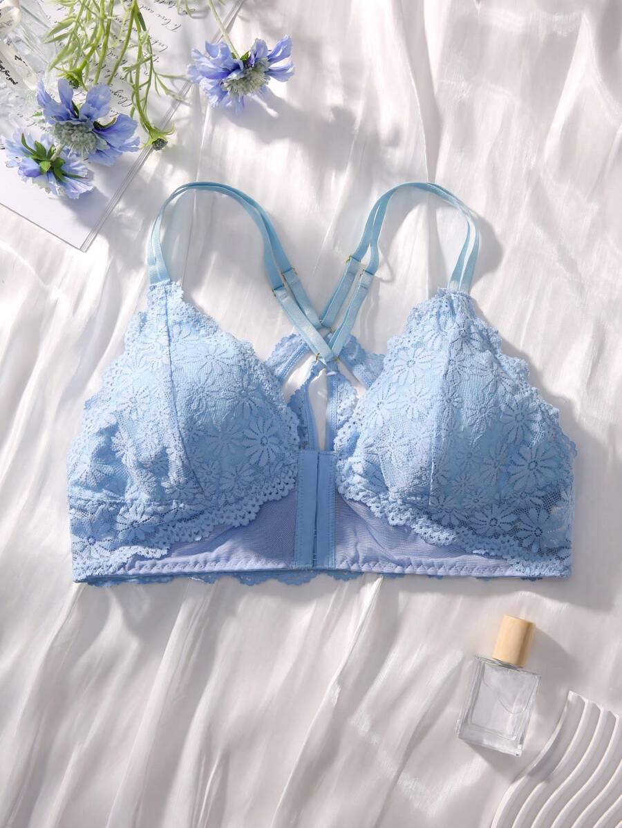 Floral Lace Scallop Trim Underwire Bralette