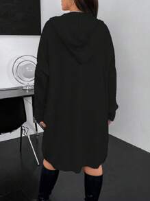 Calvaya Kích thước lớn Màu thuần áo có mũ Áo len Mở - màu đen - Xem 2