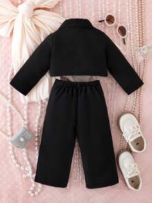 女孩春秋季優雅復古套裝 - 黑色 - 查看 2