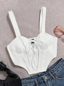 Muchica Knot Detail Asymmetrical Hem Cami Top - White - View 5