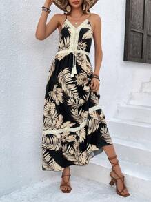 Breezaya Tropical Printed Fringe Decorated Spaghetti Strap Dress - Multicolor - View 4