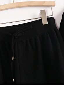 GIGOGOU 女士针织毛衣裤套装，休闲运动装，秋冬款 - 黑色 - 查看 4