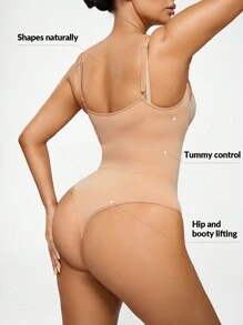 SHAPORA Chất rắn Bodysuit định hình - Màu be - Xem 3