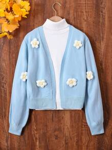 Teen Girls' 3d Floral Cardigan - Baby Blue - View 1
