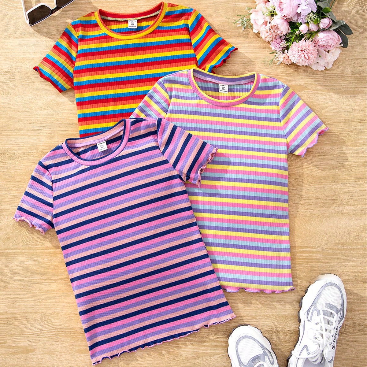 Piezas / Set Camiseta De Manga Corta De Tejido De Punto Dulce Y Fresco Para Chicas Adolescentes