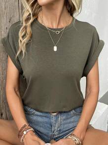 SHEIN LUNE 圓領蝙蝠袖t恤 - 軍綠色 - 查看 1