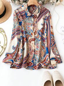 SHEIN Clasi 大尺碼派對印花襯衫 - 寶藍色 - 查看 1