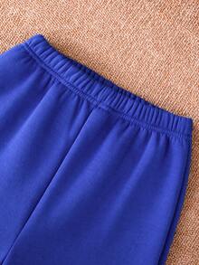 SHEIN Cô gái Tween Màu thuần áo có mũ Giải trí 2 cái/bộ - Xanh đậm - Xem 5