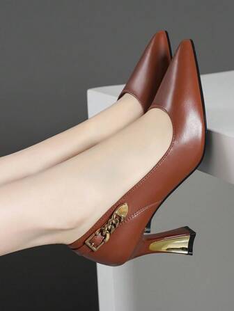 Fall/Winter 2025 Women's Fashion Buckle Accent Slip-On Flat Shoes, Versatile Comfortable Dress Shoes For All Seasons, Elegant, Women Pumps, Elegant